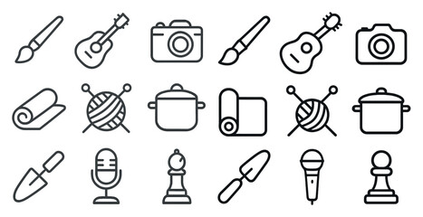 Hobby and craft outline icons set &ndash; artistic, linear, diy tools and materials