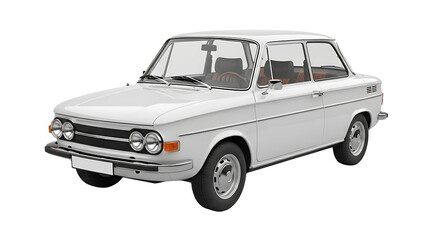 Classic white vintage car, two-door sedan, isolated on white background.