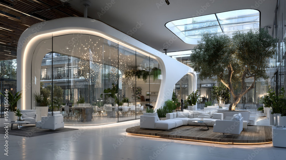 Aufkleber empty office with large windows on ceiling and floor. room interior in white colors. internal struct