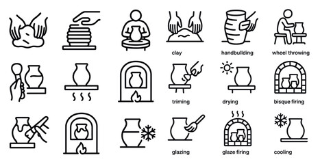 Ceramics and pottery line icons set – linear, outline, crafting and sculpting symbols