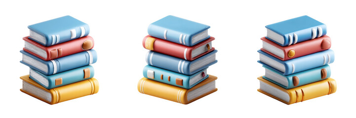 Books set - 3d Set on transparent background PNG file	