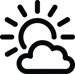 Obraz premium Simple black and white icon of sun peeking behind a cloud.