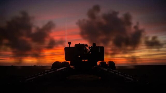 HIMARS Rocket Launcher at Sunset Silhouette