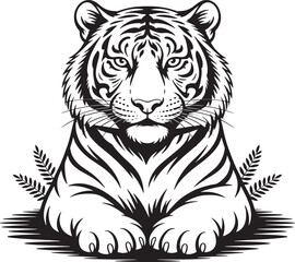 Detailed Tiger Face Illustration – Modern Monochrome Wildlife Vector