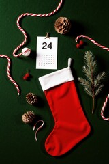 christmas stockings and decorations on a green background