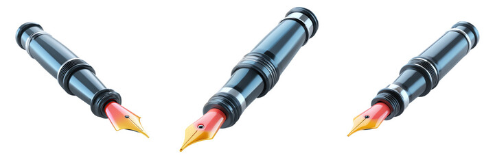 black gel pen - 3d Set on transparent background PNG file	