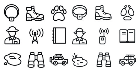 Outdoor and adventure line icons set – outline, hiking, nature symbols collection