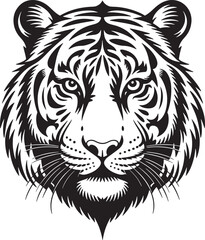 Detailed Tiger Face Illustration – Modern Monochrome Wildlife Vector