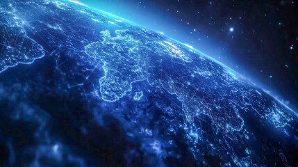 Obraz premium Digital network map of asia illuminated from space in a futuristic style