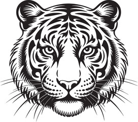 Detailed Tiger Face Illustration – Modern Monochrome Wildlife Vector