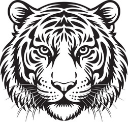 Detailed Tiger Face Illustration – Modern Monochrome Wildlife Vector