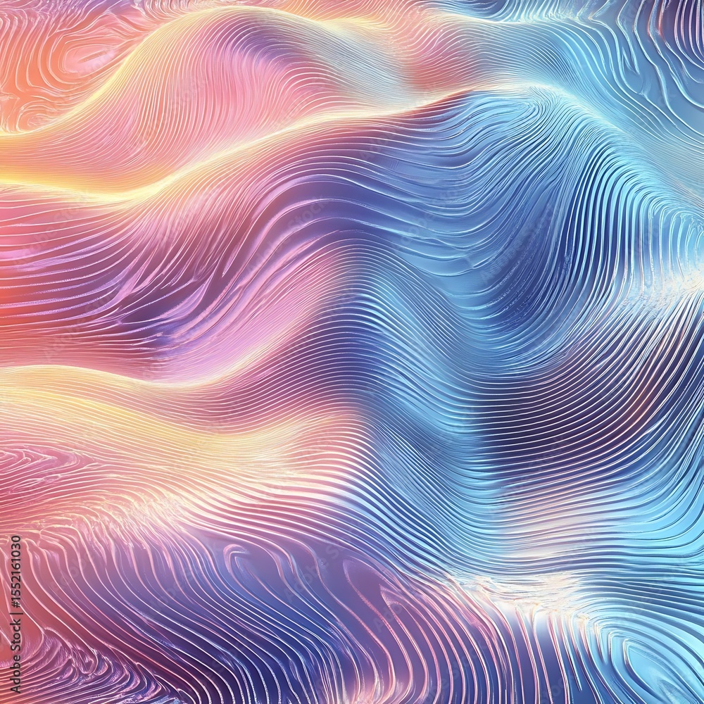 Poster 3d to 2d ripple, three-dimensional waves dissolving into a two-dimensional surface, pastel water eff