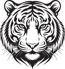 Detailed Tiger Face Illustration – Modern Monochrome Wildlife Vector
