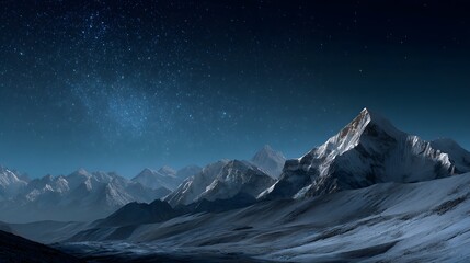 High altitude astrophotography taken snowy Himalayan ridge night star glowing above ice peak breathtaking astro mountain composition custom scenic background remote location cosmic photography 