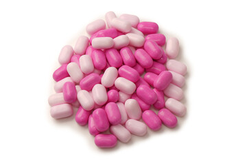 Sweet multicolored candies isolated on white background.