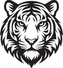 Detailed Tiger Face Illustration – Modern Monochrome Wildlife Vector