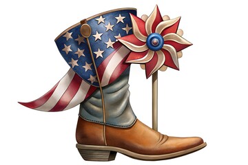 Patriotic cowboy boot with american flag and star embellishment