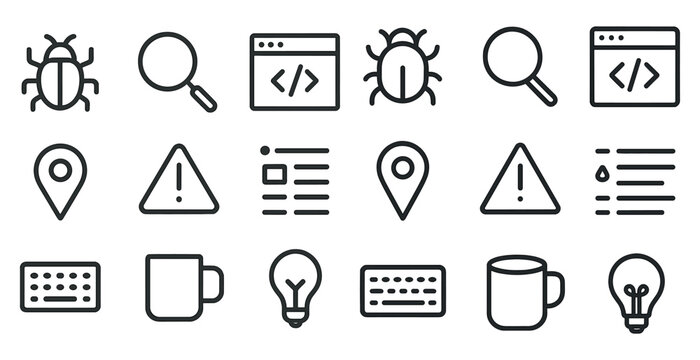 Web development line icons set &ndash; outline, coding, design elements for digital projects
