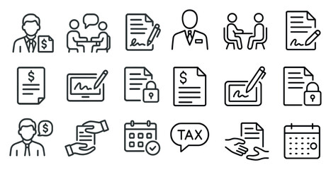 Fototapeta premium Business and finance outline icons set – linear, professional, financial symbols