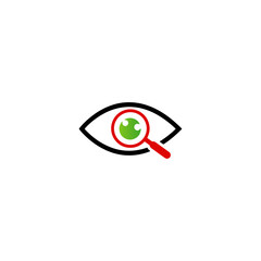 Magnifier with eye outline icon flat vector design. 