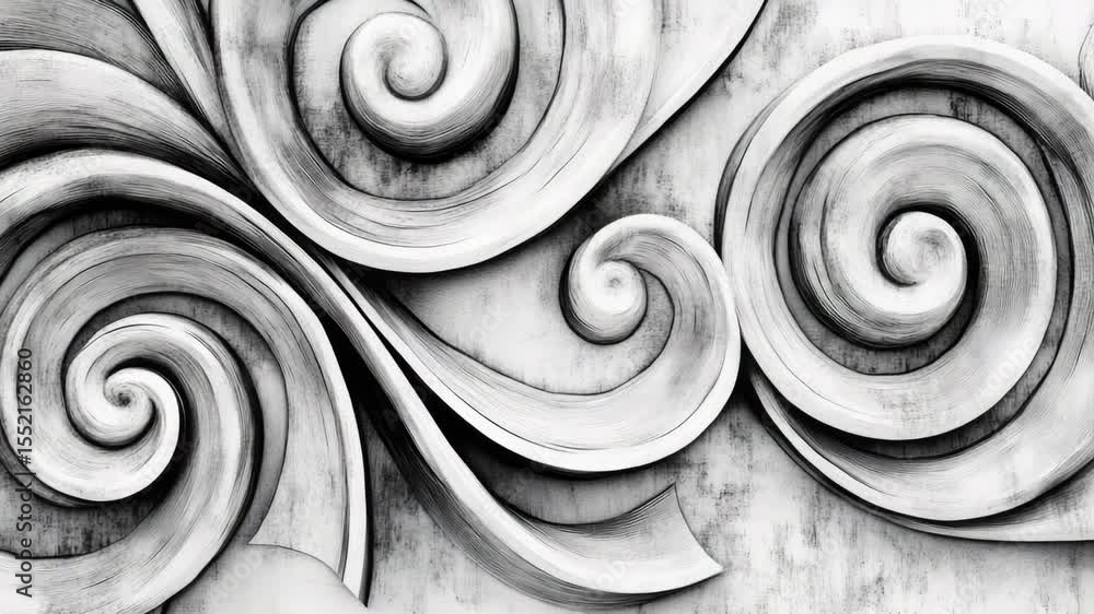Poster A close-up of a decorative design made in various shapes and patterns, with contrasting shades of gray