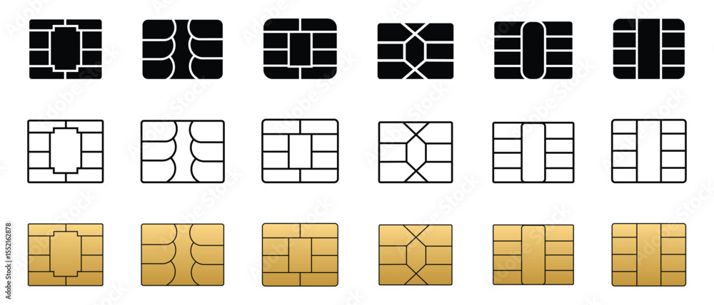 Poster emv chip icon vector set. silhouette of emv chip, sim card icon vector set. silhouette of mobile sim