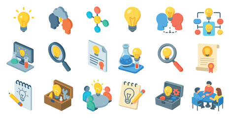Innovation and creativity icons set &ndash; isometric, idea, brainstorming symbols