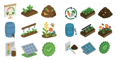 Fototapeta premium Gardening and sustainability 3d icons set – solid, eco-friendly and green symbols