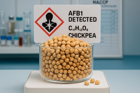 AFB1 Detected in a Chickpea Batch a Food Toxicology Case Study on HACCP Control for Mycotoxin Contamination showing a GHS08 Health Hazard Classification and Analysis