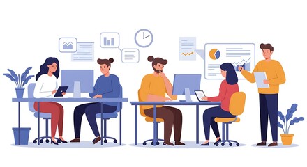 Office Collaboration and Teamwork – vector ilustration on a white background