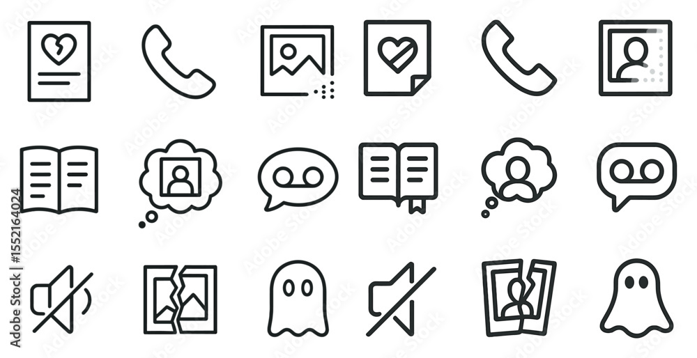 Poster communication linear icons set – outline, messaging, chat and connection symbols