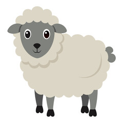 Cute cartoon sheep. Fluffy white farm animal lamb. Suitable for children's books, sticker, mascot, fairy tales, logo. Isolated vector illustration on white background