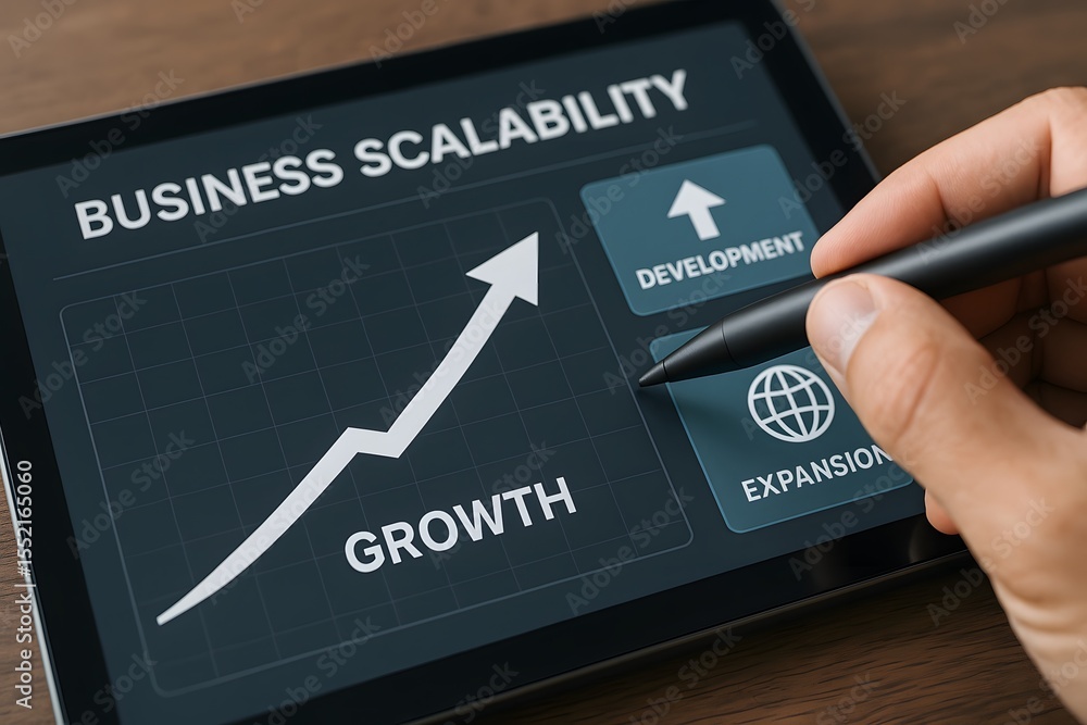 Aufkleber an image of a digital tablet displays a business growth chart, signifying scalability and progress. 