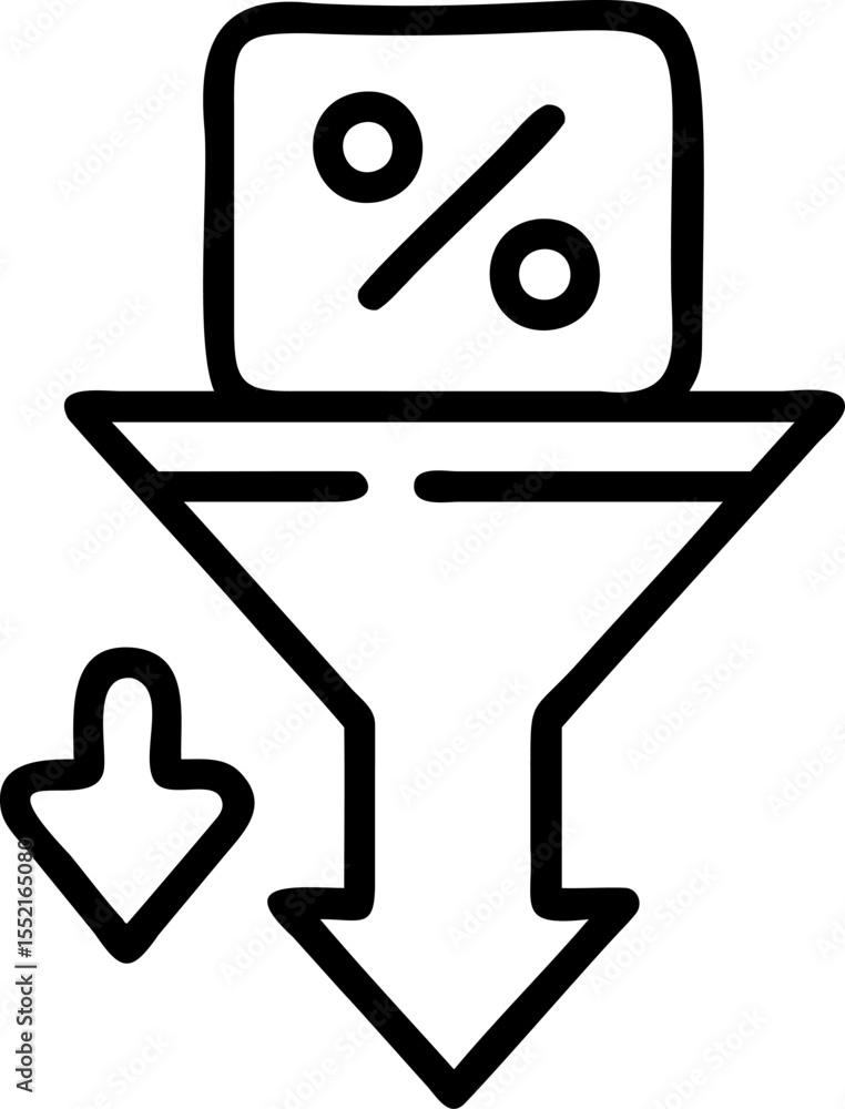 Poster handdrawn funnel chart showing percentage data analysis download arrow vector