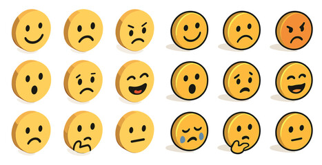 Emoji expressions flat icons set &ndash; smileys, emotions, and reaction symbols
