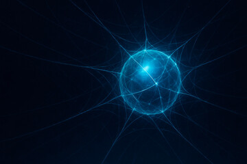 Fototapeta premium Spherical light in the dark web of space. Space for text.