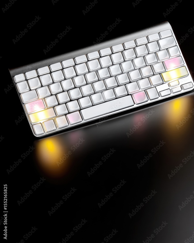 Poster floating backlit keyboard on dark surface