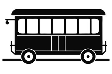 Black Silhouette of a Vintage Tram Car or OldFashioned Trolley Bus
