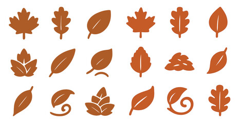 Autumn leaves icons set &ndash; silhouette, filled, nature and botanical design elements