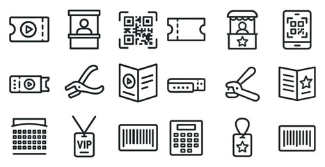 Fototapeta premium Event and ticketing line icons set – outline, linear, admission and pass designs
