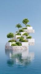 Floating Cuboid Island with Lush Vegetation