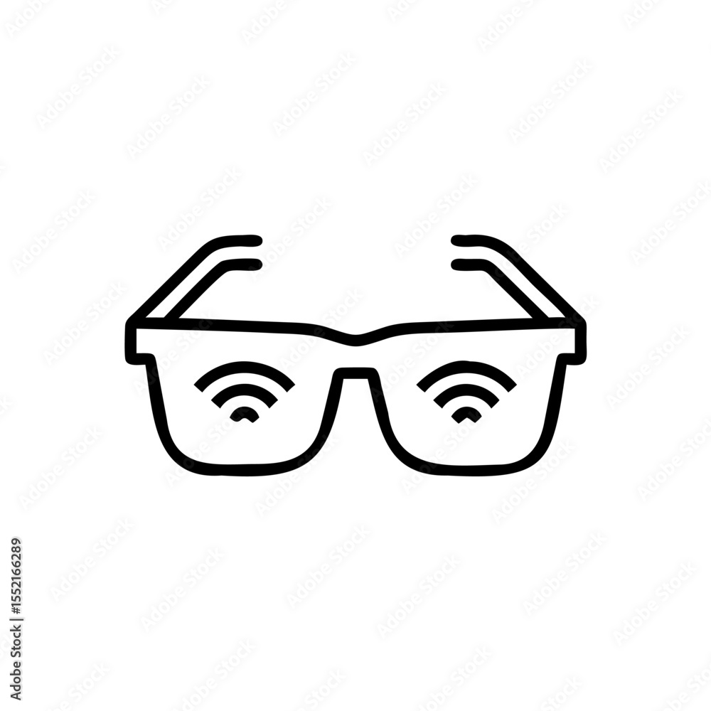 Poster handdrawn line art smart glasses data analysis wireless technology icon vector