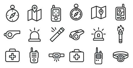 Emergency and rescue line icons set &ndash; outline, silhouette, first aid and safety symbols