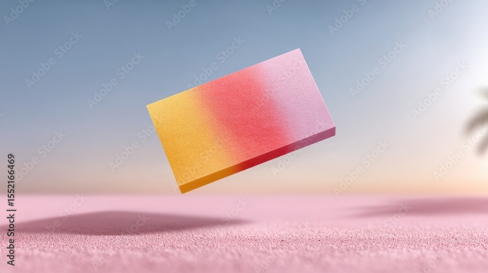 Poster floating dual-tone card with soft shadow on pink textured background
