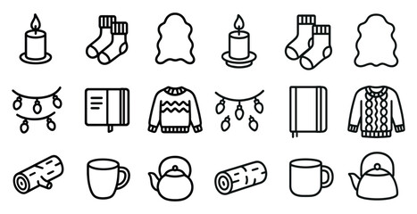 Cozy winter outline icons set – warm, seasonal, chill-ready symbols
