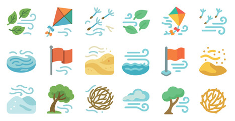 Weather and nature icons set – flat, filled, climate and environment symbols