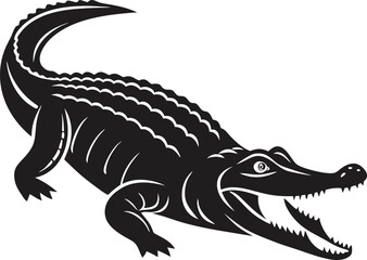Aggressive Crocodile Silhouette Crawling with Open Mouth - Minimalist Vector Icon\Adobe Illustrator Artwork