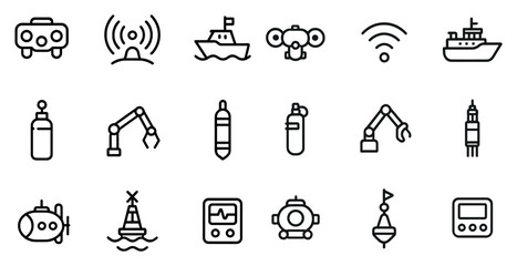 Maritime and nautical line icons set – outline, ocean, marine navigation graphics