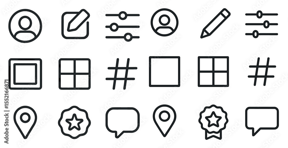 Poster user interface outline icons set – linear, flat, ui and ux design symbols