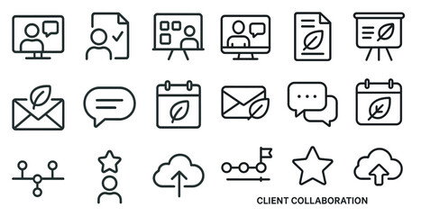 Fototapeta premium Business collaboration outline icons set – line, teamwork, communication symbols